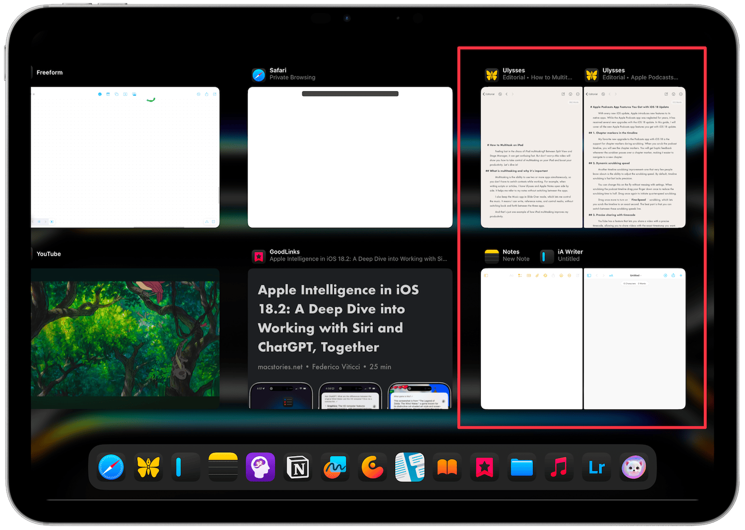 split view apps in recent app menu