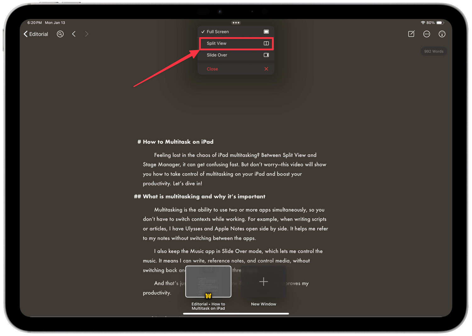 split view option in three dot menu on iPad