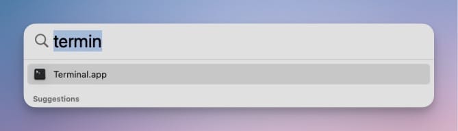 Terminal app appearing in Spotlight Search