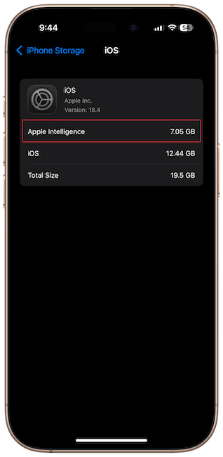 Apple Intelligence Storage usage on iPhone