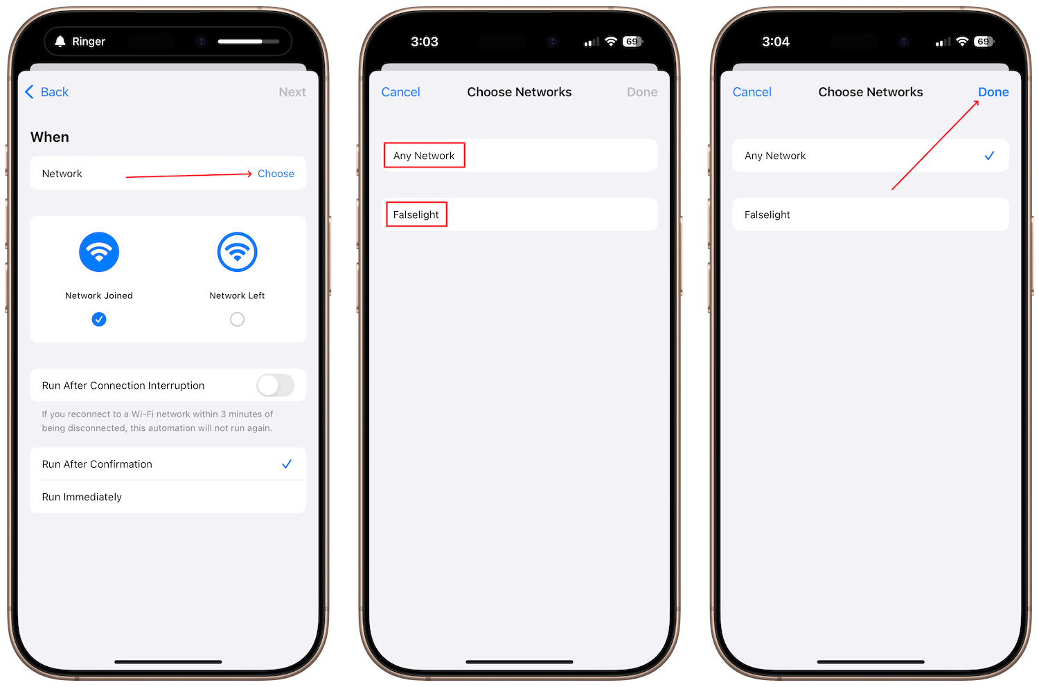 Choose button showing Wi-Fi network screen