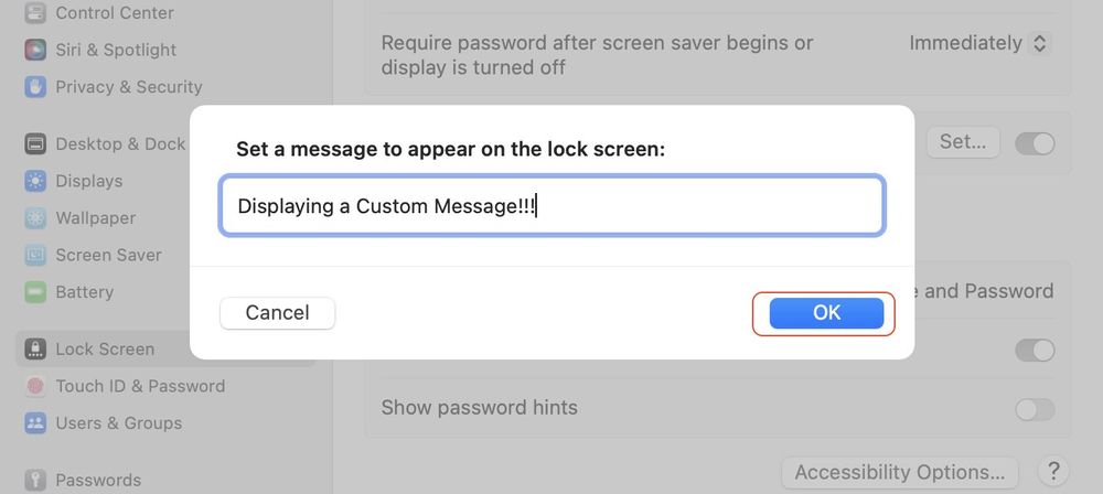 How To Display A Custom Message On Macs Lock Screen In MacOS Ventura