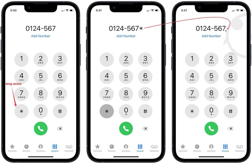 how to add extension when calling on iphone