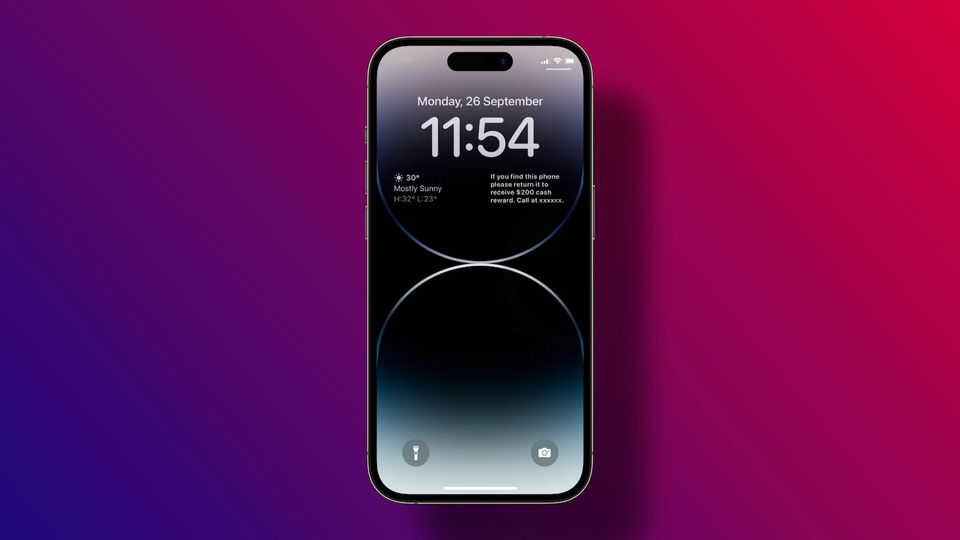 iPhone 14 Pro mockup showing custom lock screen message