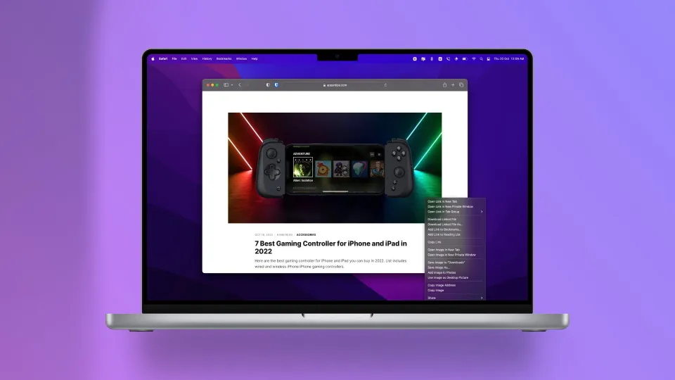 MacBook Pro mockup showing open link in Private Window feature in Safari