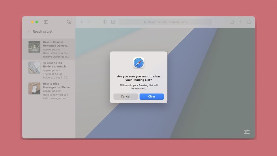 Safari Reading List Delete confirmation dialogue screenshot