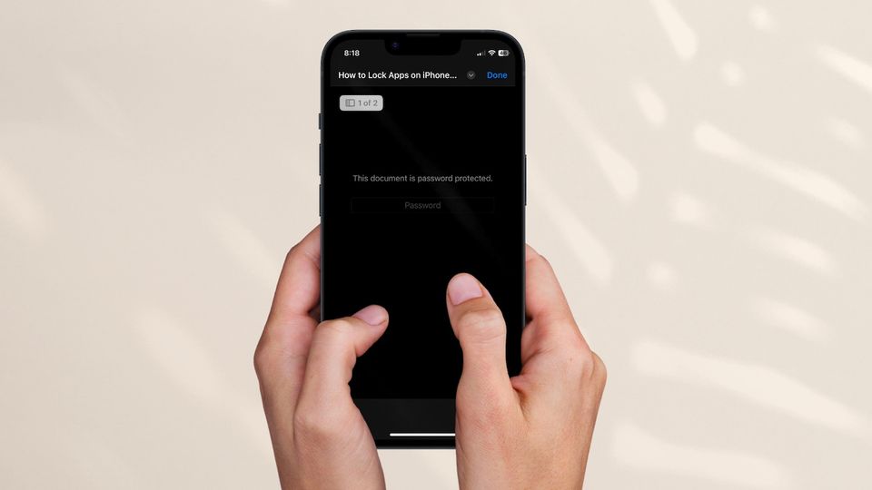 iPhone in hands showing locked PDF fil