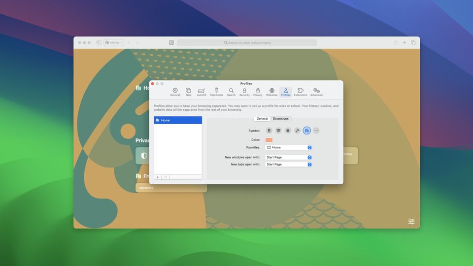 Safari Profiles screenshot on Mac