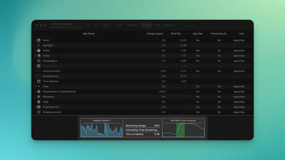 macOS Activity Monitor Showing Time Remaining on Battery