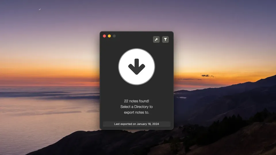 Exporter app running on Mac exporting apple notes in markdown
